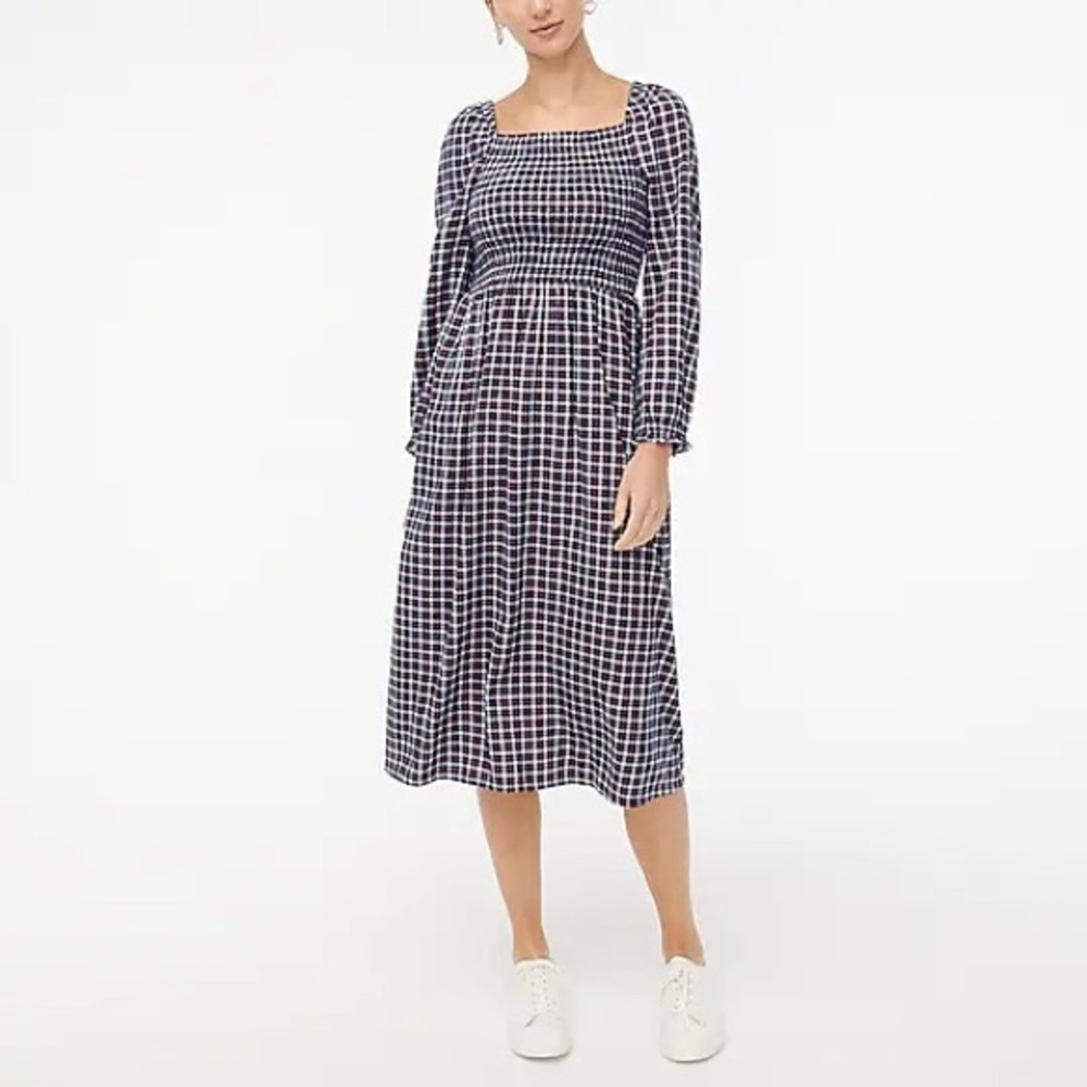 J. Crew Petite Flannel Square Neck Smoked Midi Dress NWT Size  P small MRP $128
